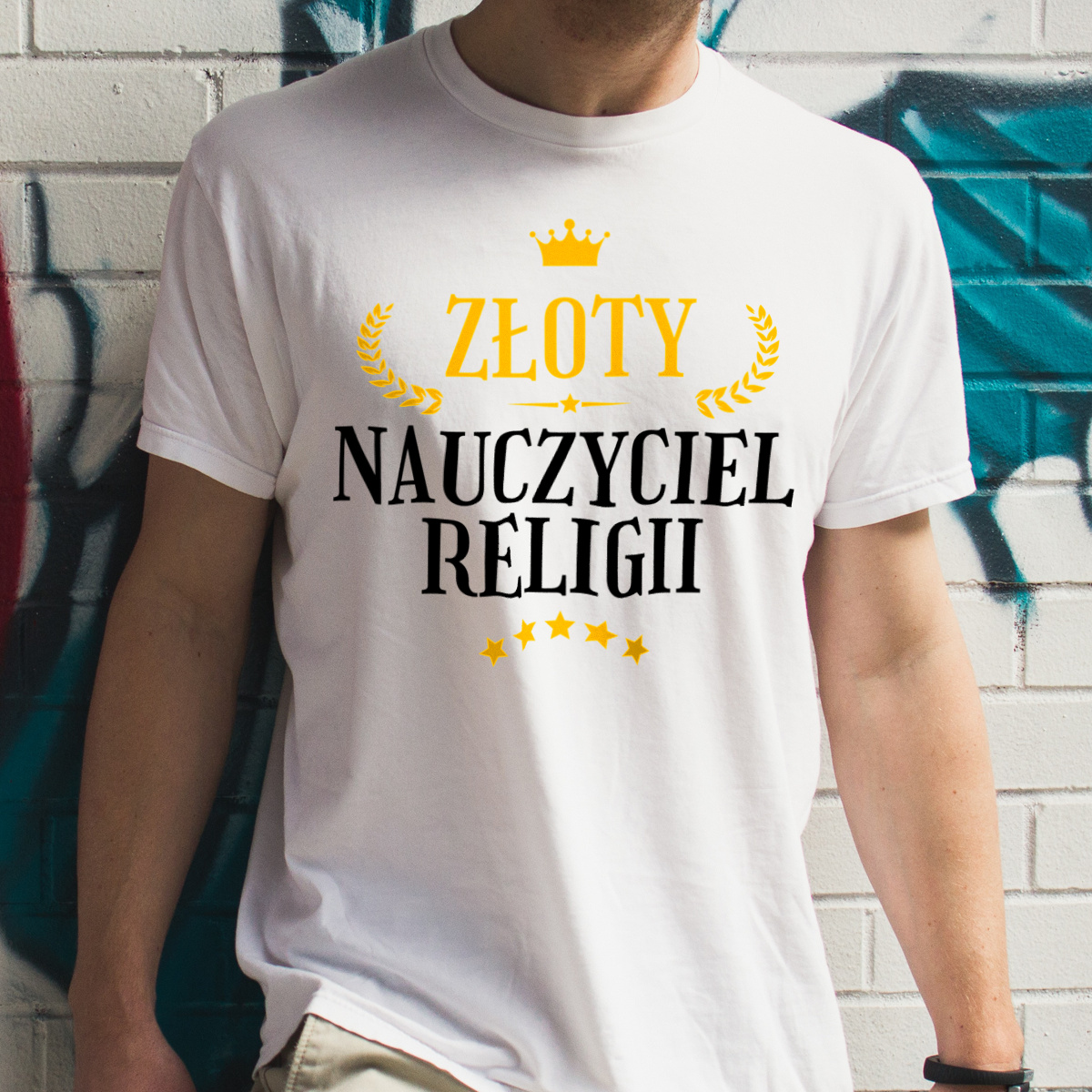 Złoty Nauczyciel Religii - Męska Koszulka Biała