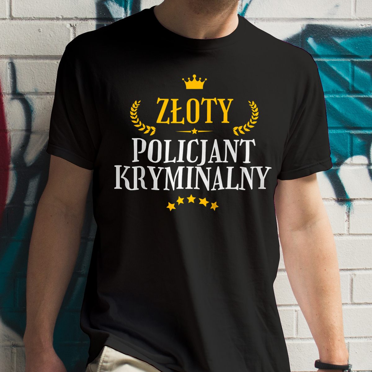 Złoty Policjant Kryminalny - Męska Koszulka Czarna