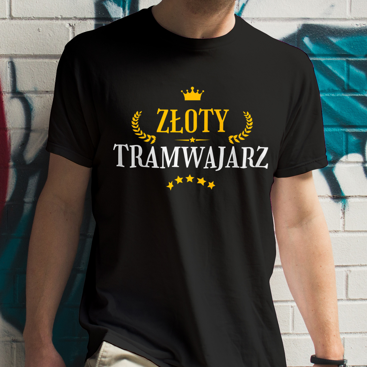 Złoty Tramwajarz - Męska Koszulka Czarna