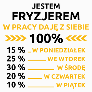 fryzjer w pracy daje z siebie 100%  - Poduszka Biała