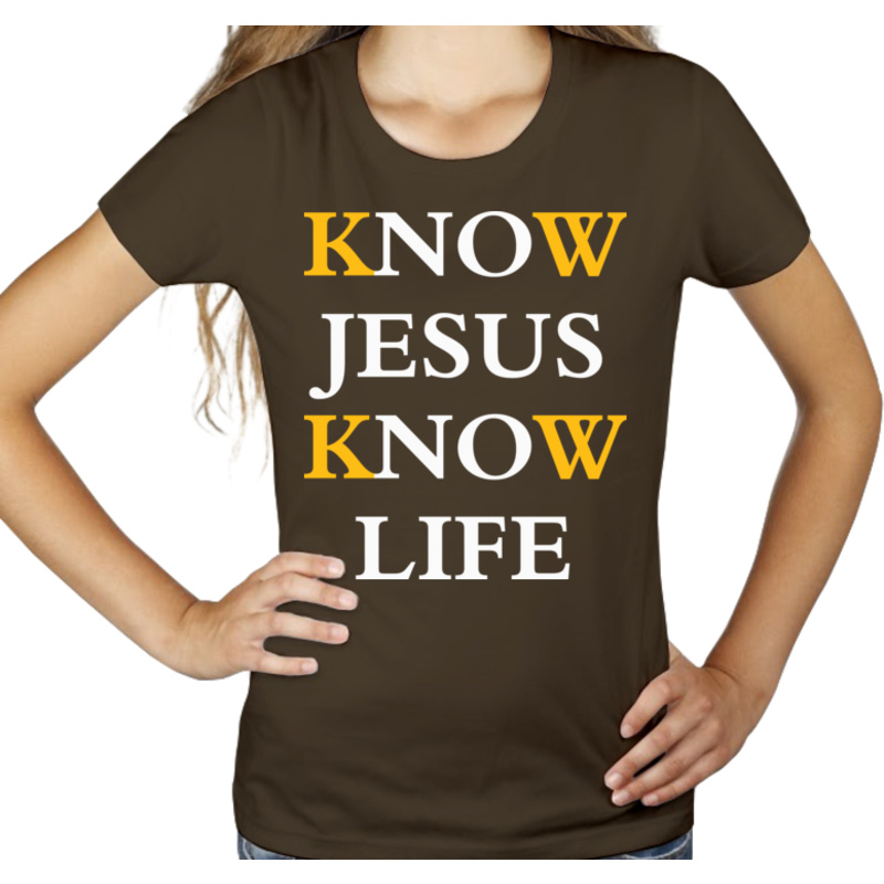 kNOw JESUS kNOw LIFE - Damska Koszulka Czekoladowa